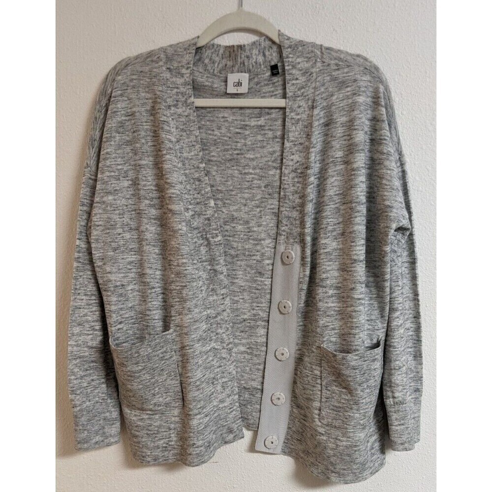 Wmn's Cabi # 5286 Marble Cardigan Heather Gray Snap-Front Cotton Blend Sweater S - Picture 2 of 10